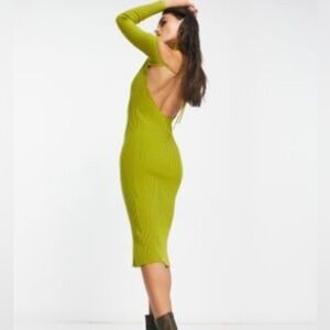 4th & Reckless knitted high neck open back midi dress in lime